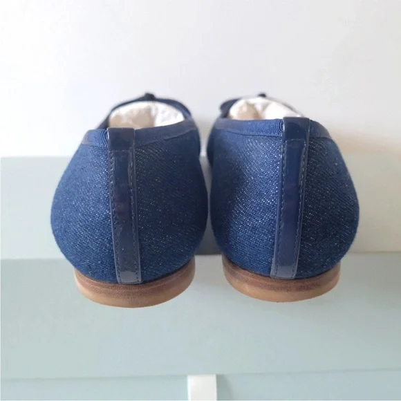 Margaux Navy Denim Blue w/Bow Flats sz.7 - Picture 3 of 7